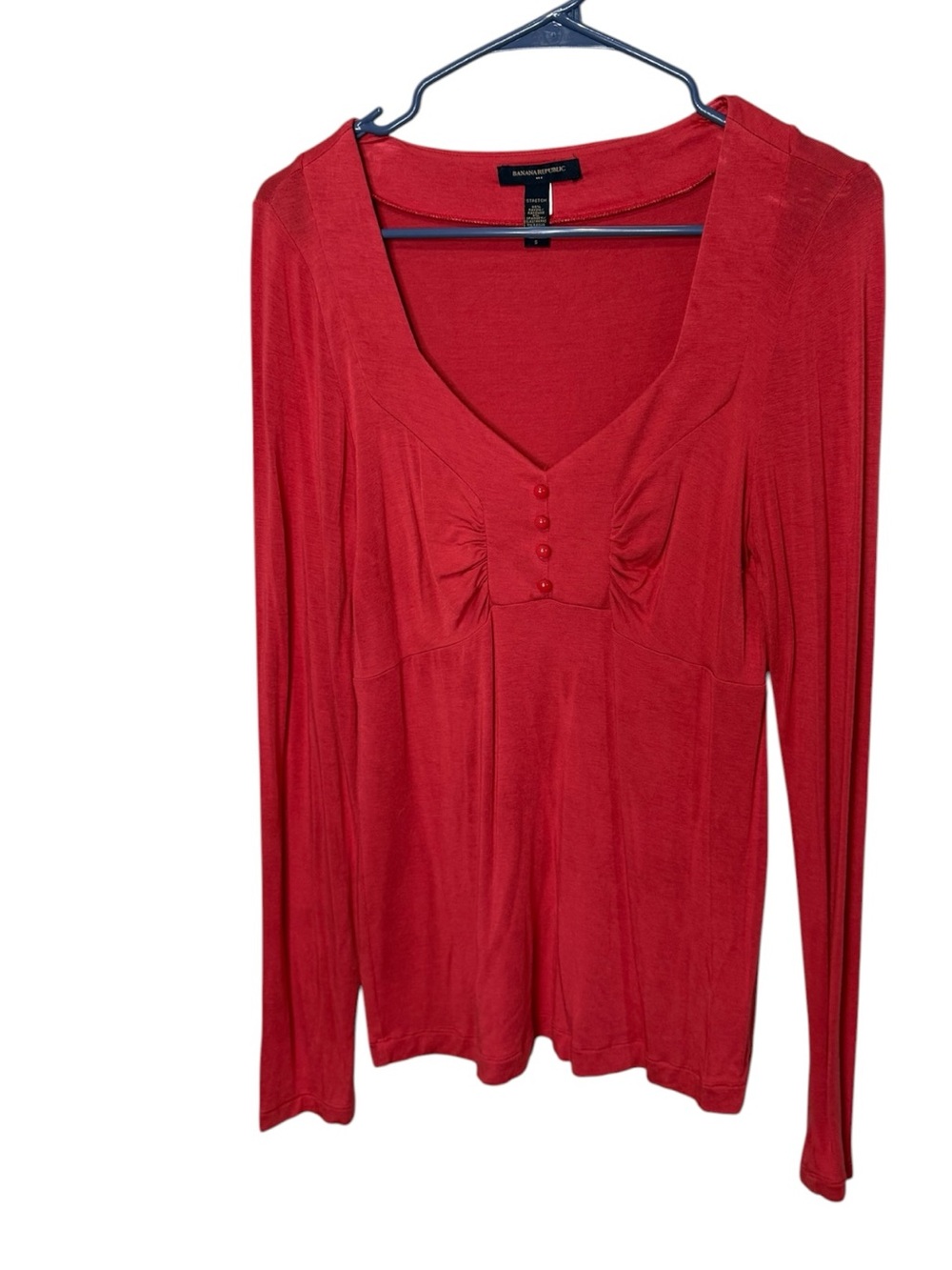Banana Republic Red Coral Ruched Bust Sweetheart Neck  Long Sleeve Top L